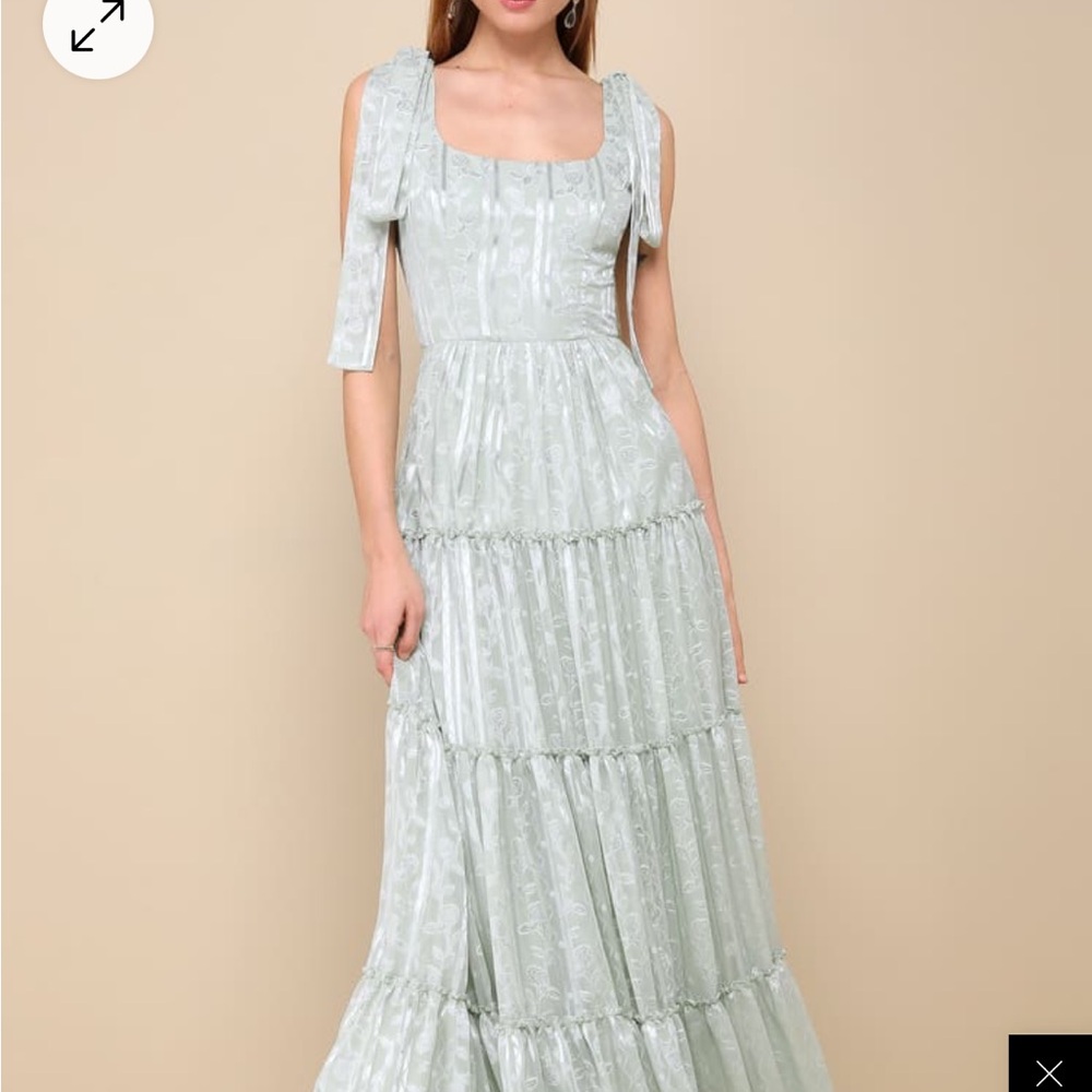 Picturesque Allure Sage Green Jacquard Tie-Strap Maxi Dress XL